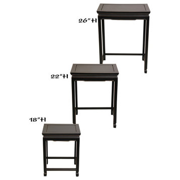 Set of 3 End Table, Nesting Design With Wooden Frame & Square Top, Cherry