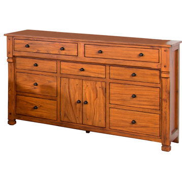 Sunny Designs Sedona 70" Traditional Wood Dresser in Rustic Oak
