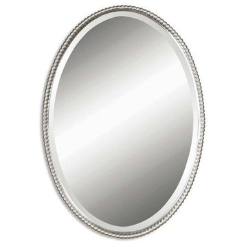 Beaumont Lane Beaded Metal Oval Wall Mirror in Brushed Nickel