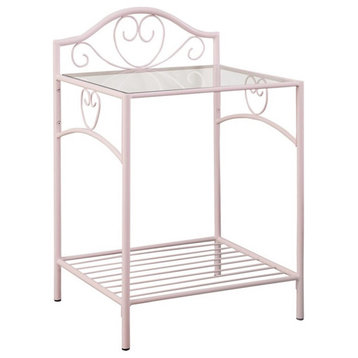 Bowery Hill Contemporary 1 Shelf Nightstand with Glass Top in Powder Pink