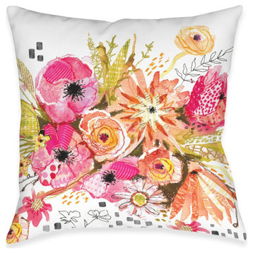 Peachy Blossoms Outdoor Pillow, 18"x18"
