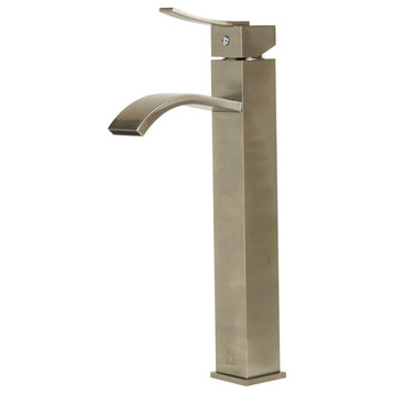 Tall Square Body Curved Spout Single Lever Bathroom Faucet, Brushed Nickel