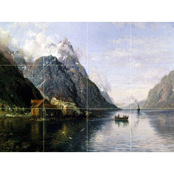 Tile Mural, Landscape With Fjord Backsplash Marble Matte