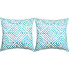 Diamonds Five Pillows, Indoor Outdoor, Set of 2, Light Blue, Cream, 20"x20"