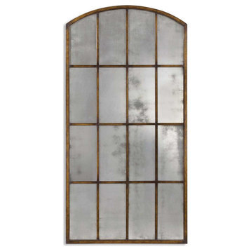 Antiqued Glass Window Arch Wall Floor Mirror XL 82" Oversize Bronze Dramatic