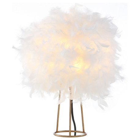 Stork 16" Feather Metal Led Table Lamp, White and Gold