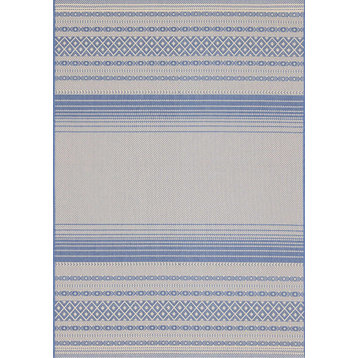 Jackson Collection Beige Blue Ombre Striped Rug, 5'3"x7'7"