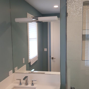 Los Altos Mirrors, Shower Enclosure, cabinet door glass installed-Art Ruiz build