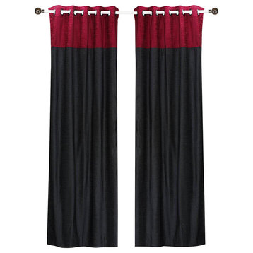 Lined-Signature Black and Burgundy ring top velvet Curtain Panel-80Wx63L-Piece
