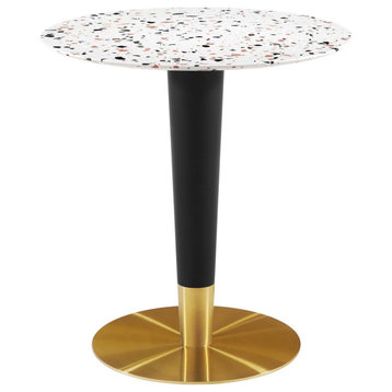 28" Dining Table, Round, White Gold, Metal, Modern Cafe Bistro Hospitality