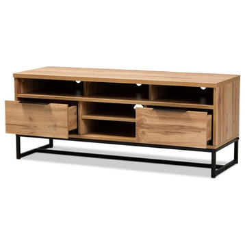 Bowery Hill Industrial 2-Drawer Wood/Metal TV Stand for TVs up to 47" in Oak