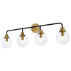 Helen 4-Light Bath Sconce, Black With Brass With Clear Shade