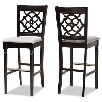 Bowery Hill Contemporary Gray Upholstered Espresso Wood 2-Piece Bar Stool Set