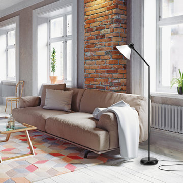 Trescott Adjustable 72" Floor Lamp, Matte Black, White Shade, On/Off Socket Rota