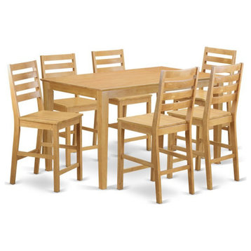 East West Furniture Capri 7-piece Wood Counter Height Dining Set in Oak
