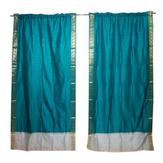 Mogul Interior - 2 Teal Blue Sheer Sari Panel Rod Pocket Curtain Drapes Organza Decor 84x44 - Curtains