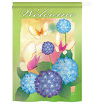 Breeze Decor - Welcome Butterflies 2-Sided Vertical Impression House Flag - Size: 28 Inches By 40 Inches - With A 4"Pole Sleeve. All Weather Resistant Pro Guard Polyester Soft to the Touch Material. Designed to Hang Vertically. Double Sided - Reads Correctly on Both Sides. Original Artwork Licensed by Breeze Decor. Eco Friendly Procedures. Proudly Produced in the United States of America. Pole Not Included.