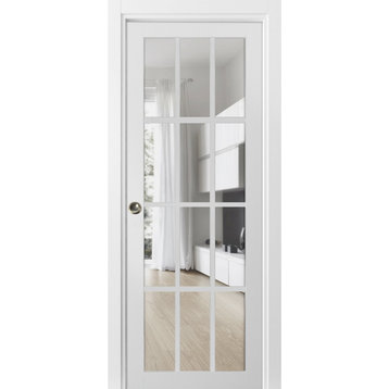 Sliding French Pocket Door 36 x 80 With Clear Glass, Felicia 3355 Matte White