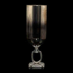 Ancien Large Pewter Glass & Metal Hurricane - Candleholders