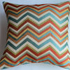 Chevron Pillow Cover in Spice-  Red, Green and Ivory, Without Insert