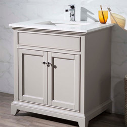 31 inch Transitional Grey Finish Single Bathroom Vanity Quartz Top - Bathroom Vanities And Sink Consoles
