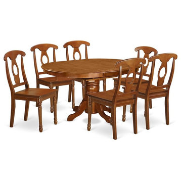 7-Piece Dining Table With Leaf And 6 Wood Kitchen Chairs In Saddle Brown