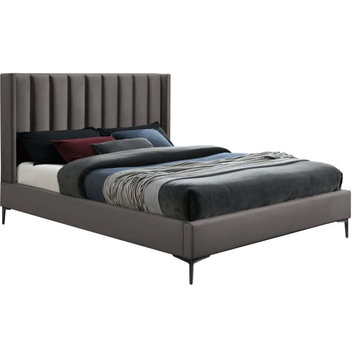 Nadia Velvet Upholstered Bed, Gray, King