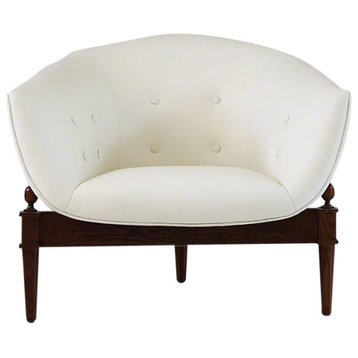 Luxe Mid Century Modern White Leather Club Chair  Round Barrel Minimalist Retro