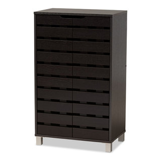 Ernest Dark Brown Finished Wood 2 Door Shoe Storage Cabinet