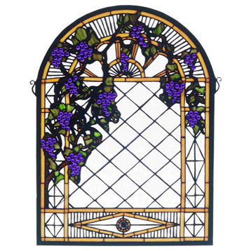 16W X 22H Grape Diamond Trellis Stained Glass Window