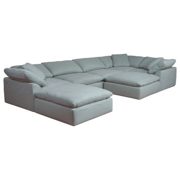 7-Piece Slip-Covered U-Shaped Pit Sectional Sofa, Ocean Blue