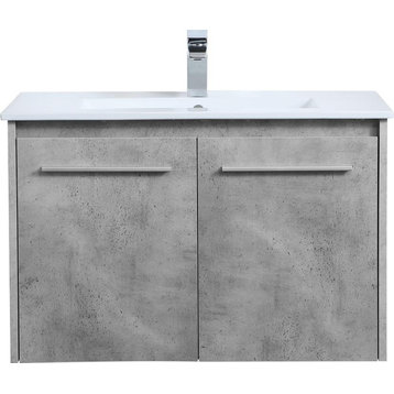 Bathroom Vanity Sink Floating Single Concrete Gray Brushed Nickel