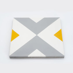 Moroccan Mosaic and Tile House - Jadida Handmade Cement Tile, Yellow/Gray, Sample - Wall And Floor Tile