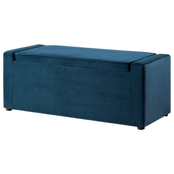 Posh Living Jake Velvet Upholstered Bench with Shoe Storage in Blue