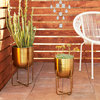 Contemporary Style Round Indoor/Outdoor Metal Planters, Set of 2