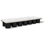 Meridian Furniture - Pavilion Black Boucle Fabric Bench, Cream, Black Finish, 108.5" W X 36" D X 17.5" H - Bring valuable seating and remarkable style to your space with this cream Pavilion Boucle Fabric Bench, an exquisite balance of style and usability for the entryway, bedroom, and beyond. Crafted from oak veneer with a black finish, this bench has a 4-inch-thick seat cushion that's channel-tufted for a touch of luxury. The bench's columnar bases add a dash of Art Deco design, making it a captivating focal point in any room.