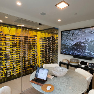 Modern Glass Wine Cellar Display in Newport Beach