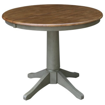 36" Round Wood Distressed Hickory/Stone Table With 12" Leaf-Dining Height