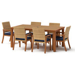 RST Brands - Mili 7 Piece Sunbrella Outdoor Patio Dining Set, Navy Blue - Bring together family and friends with a reliable, durable, dining set. The sturdy composite wood tabletop surface features a central umbrella hole (umbrella not included) to allow for shade on hot summer days. The table and chair frames are made from powder-coated aluminum that is textured with a brushed wood grain appearance. This set is built to compliment your patio, so you can have dinner parties, BBQs, and other gatherings throughout the year.