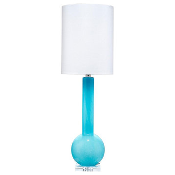 Graceful Tall Neck Bulb Shape Art Glass Table Lamp 32 in Blue Modern Minimalist