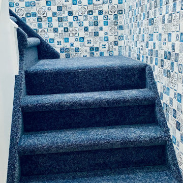 Blue carpet for stairs
