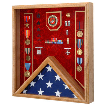 18" X 20" Solid Oak Military Flag Award and Medal Display Case, Army Emblem