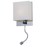 Maxim Lighting - Maxim Lighting 50117WAPC Hotel - 24" 9W 1 LED Wall Sconce - Inspired design for hospitality and residences, this collection features shades of White Wafer Fabric and heavy Polished Chrome arms that characterize the quality of these products. Be it bedside or suspension the sweeping, swinging, and adjustable light sources allows you to direct the light to your preference. All products include LED lamping.   Warranty: 1 Year Color Temperature:   Lumens: 850  CRI:   Rated Life: 35000 Hours  Mounting Direction: Omni/Direct  Shade Included: YesHotel 24" 9W 1 LED Wall Sconce Polished Chrome White Wafer Fabric Shade *UL Approved: YES *Energy Star Qualified: n/a  *ADA Certified: n/a  *Number of Lights: Lamp: 1-*Wattage:9w E26 Medium LED bulb(s) *Bulb Included:Yes *Bulb Type:E26 Medium LED *Finish Type:Polished Chrome