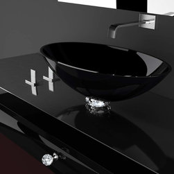 De Medici Collier Italian Crystal Vessel Sink | Black - Bathroom Sinks