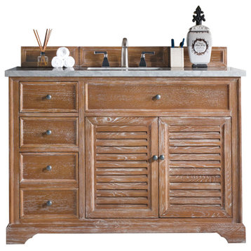 Savannah 48" Single Vanity Cabinet, Driftwood, 3CM Eternal Jasmine Pearl Quartz