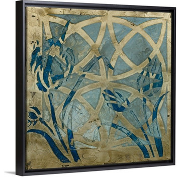 "Stained Glass Indigo III" Floating Frame Canvas Art, 22"x22"x1.75"