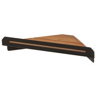 Floating Corner Shower Shelf With Natural Teak Wood, Matte Black