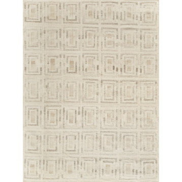 Scandinavian Handmade Hand Loomed Wool Beige Area Rug, 9'x12'