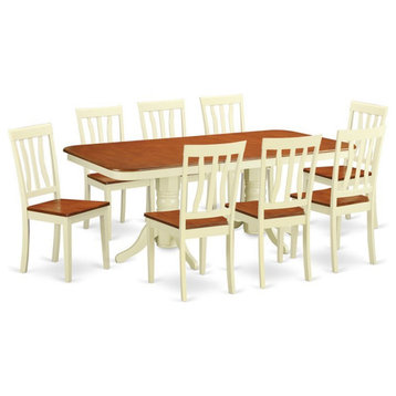 East West Furniture Napoleon 9-piece Wood Dining Table Set in Buttermilk/Cherry