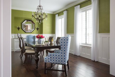 Inspiration for a mid-sized coastal dark wood floor and brown floor enclosed dining room remodel in Jacksonville with green walls and no fireplace